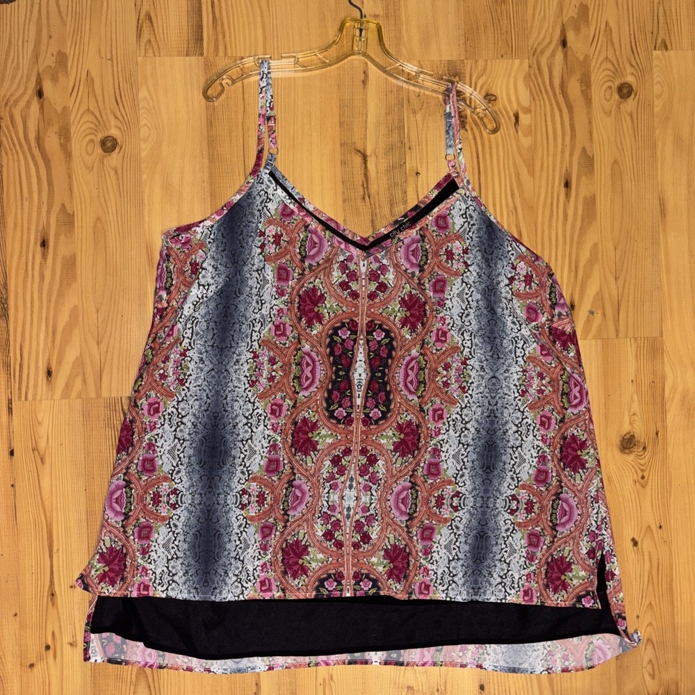 City Chic Cami Plus L = 20 Multicolor Floral Lace Print Top Lined Adj Straps